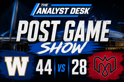 The Analyst Desk CFL Post Game Show graphic after the Winnipeg Blue Bombers defeated the Montreal Alouettes 44-28.