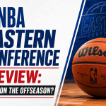NBA Eastern Conference Preview graphic featuring a basketball and the headline “Who Won the Offseason?