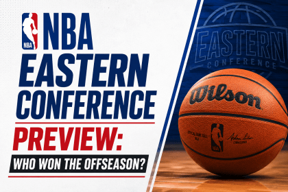 NBA Eastern Conference Preview graphic featuring a basketball and the headline “Who Won the Offseason?