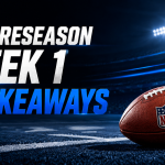 NFL Preseason Week 1 graphic featuring a football with NFL logo and five key takeaways.