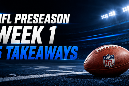 NFL Preseason Week 1 graphic featuring a football with NFL logo and five key takeaways.