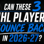 “Can These 3 NHL Players Bounce Back in 2026-27?” with a black and blue hockey-themed background.