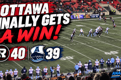 Alt text: Ottawa REDBLACKS defeat Toronto Argonauts 40-39 for their first win of the 2026 CFL season, ending a 22-game losing streak at TD Place.